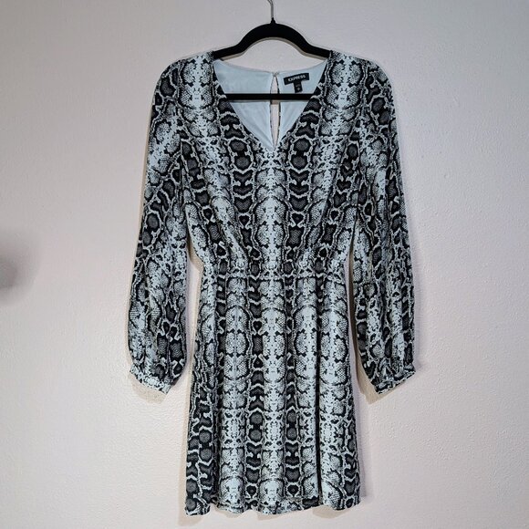 Express Women's Chiffon Snakeskin Print Balloon Sleeve Mini Dress Size XSmall - Picture 2 of 10